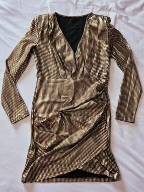 SHEIN Rose Gold Metallic Long Sleeve  Mini Dress
